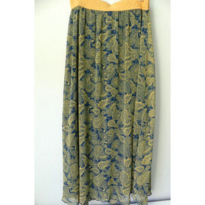 LulaRoe Sheer Layered Maxi Skirt XL Navy Yellow Pull On Paisley Geo Print
